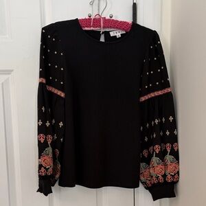 THML Black Floral Embroidered Blouse